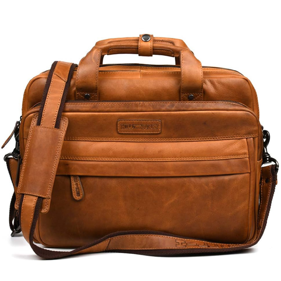 Велика шкіряна сумка для ноутбука 17 дюймов Hill&Burry HB4075B коньячна — 2