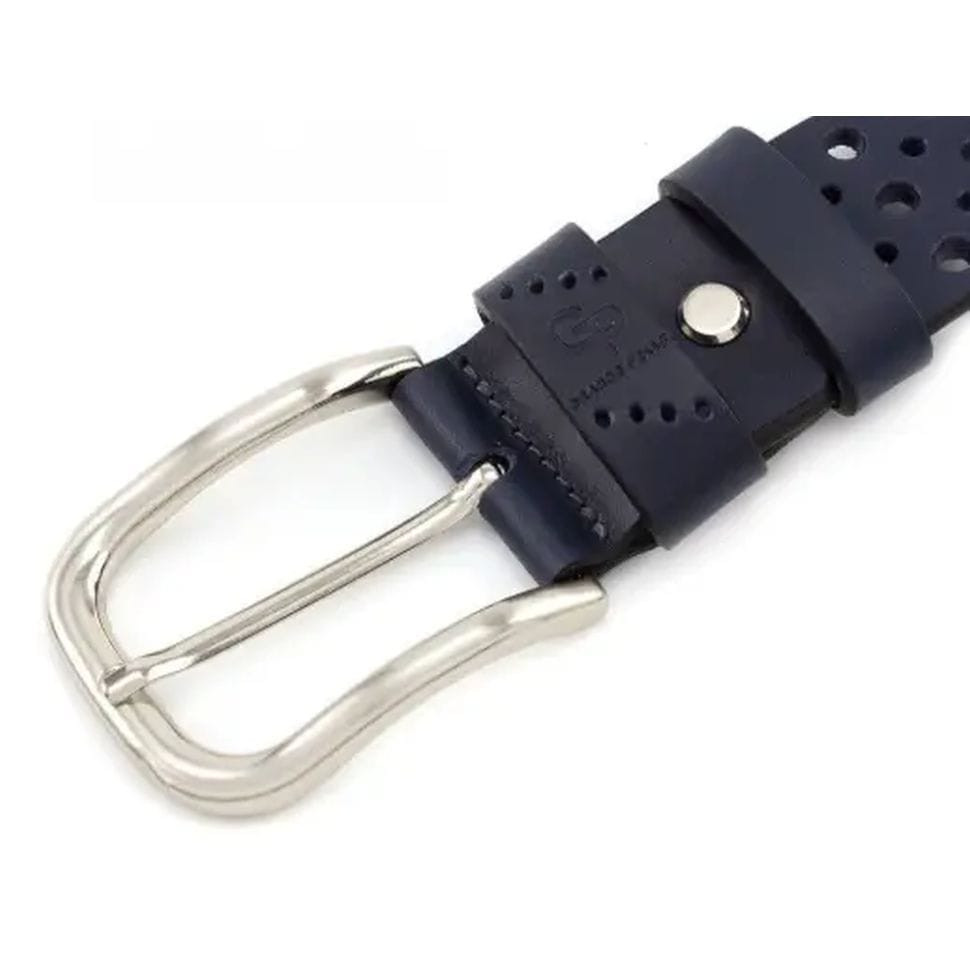 Шкіряний ремінь Casual, синій перфорация Grande Pelle 431012308 — 4