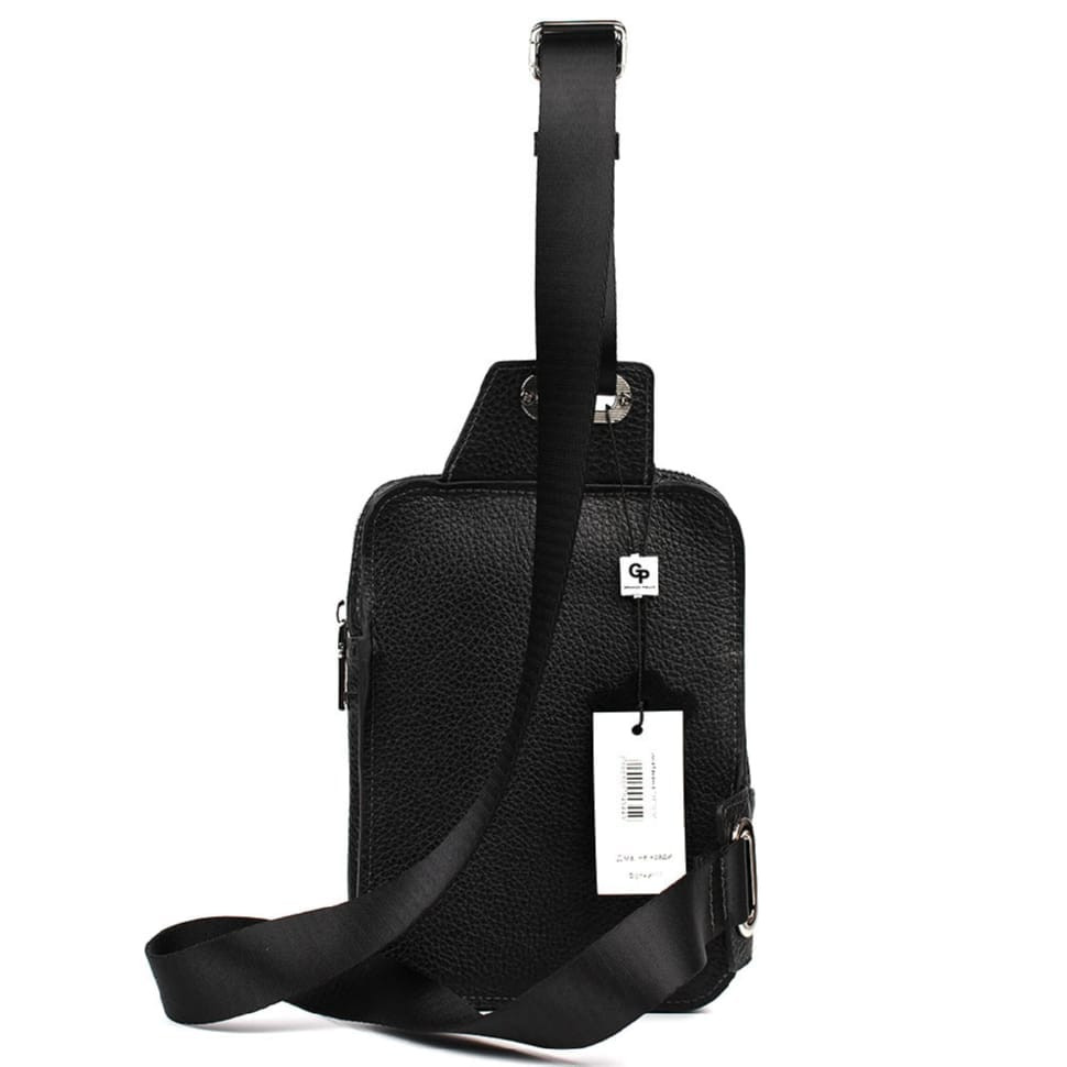 Чоловіча шкіряна сумка-слинг у чорному кольорі Grande Pelle 739710 — 2