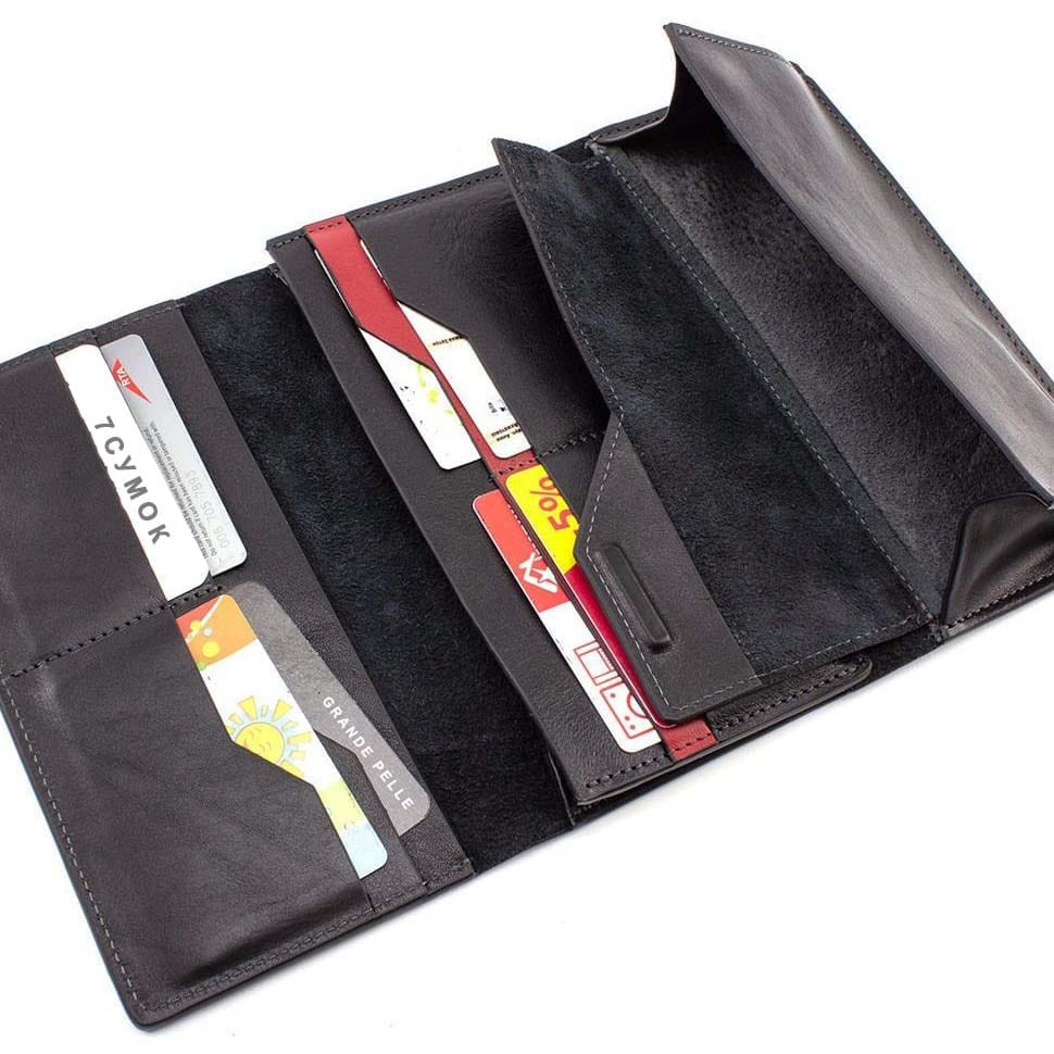 Портмоне Grande Pelle 533610 мм глянцевая шкіра чорне — 3