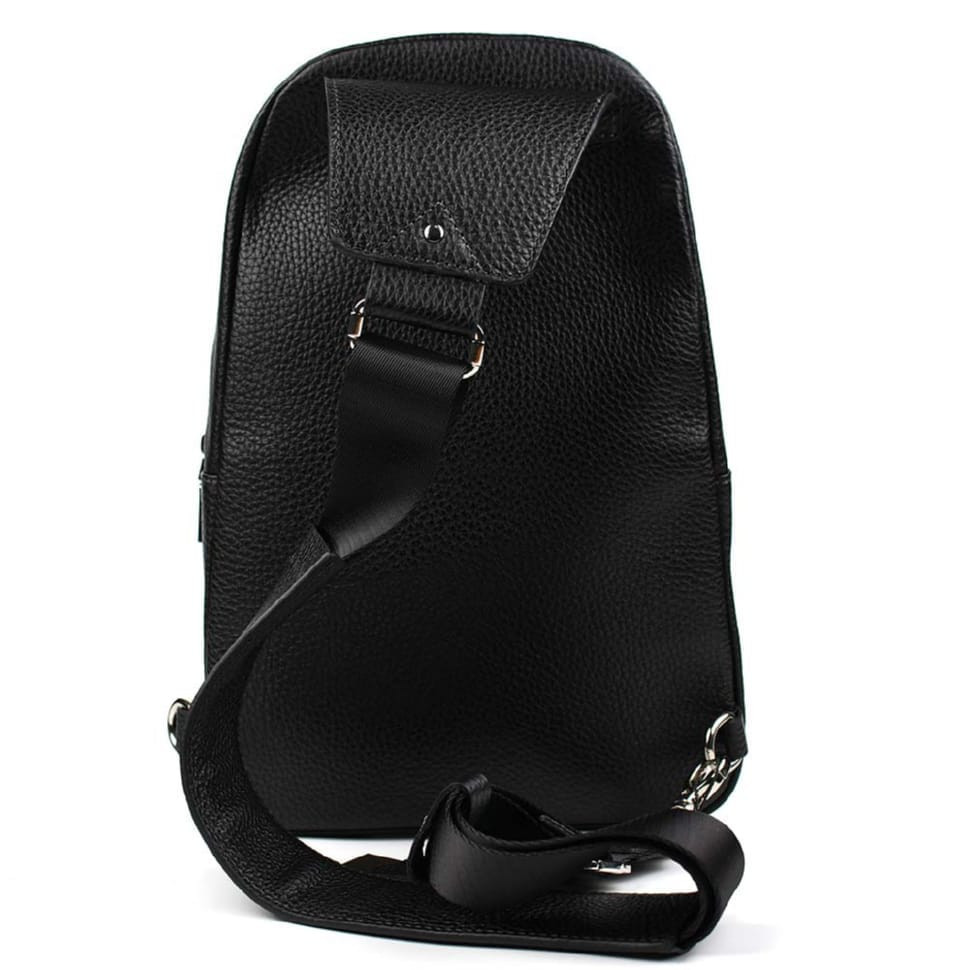 Шкіряна нагрудная сумка слинг Grande Pelle 723710 чорний флотар — 3