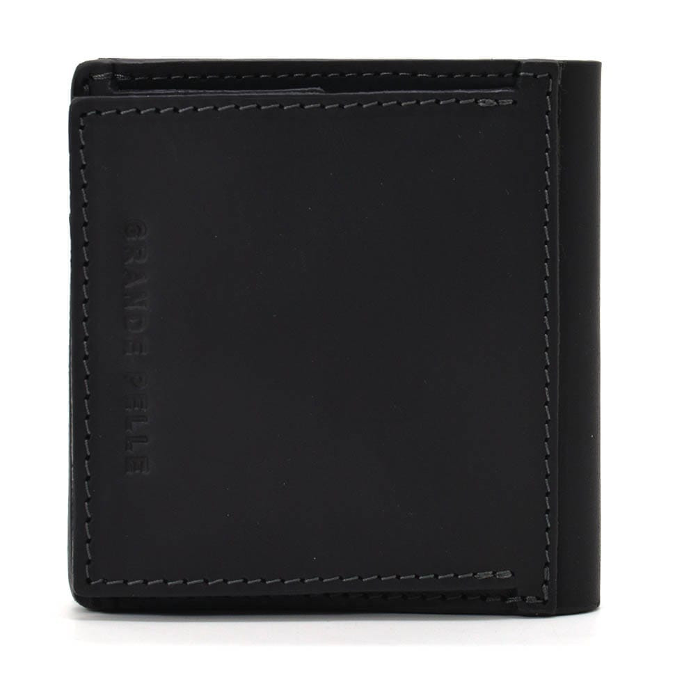 Чоловіче шкіряне портмоне чорне матовое Grande Pelle 538110 с монетницей — 4