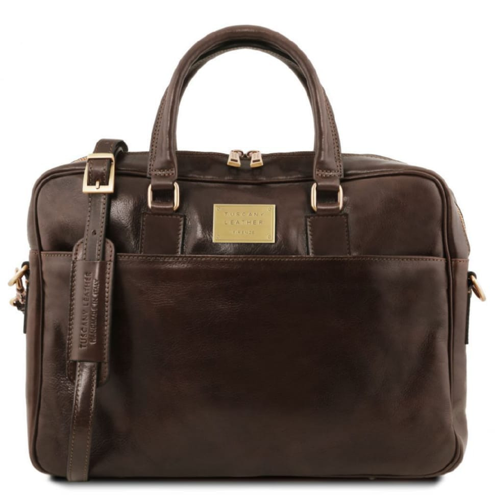 Шкіряна сумка портфель для ноутбука на два відділення Tuscany Leather Urbino TL141894 (Темно-коричневий) — 2