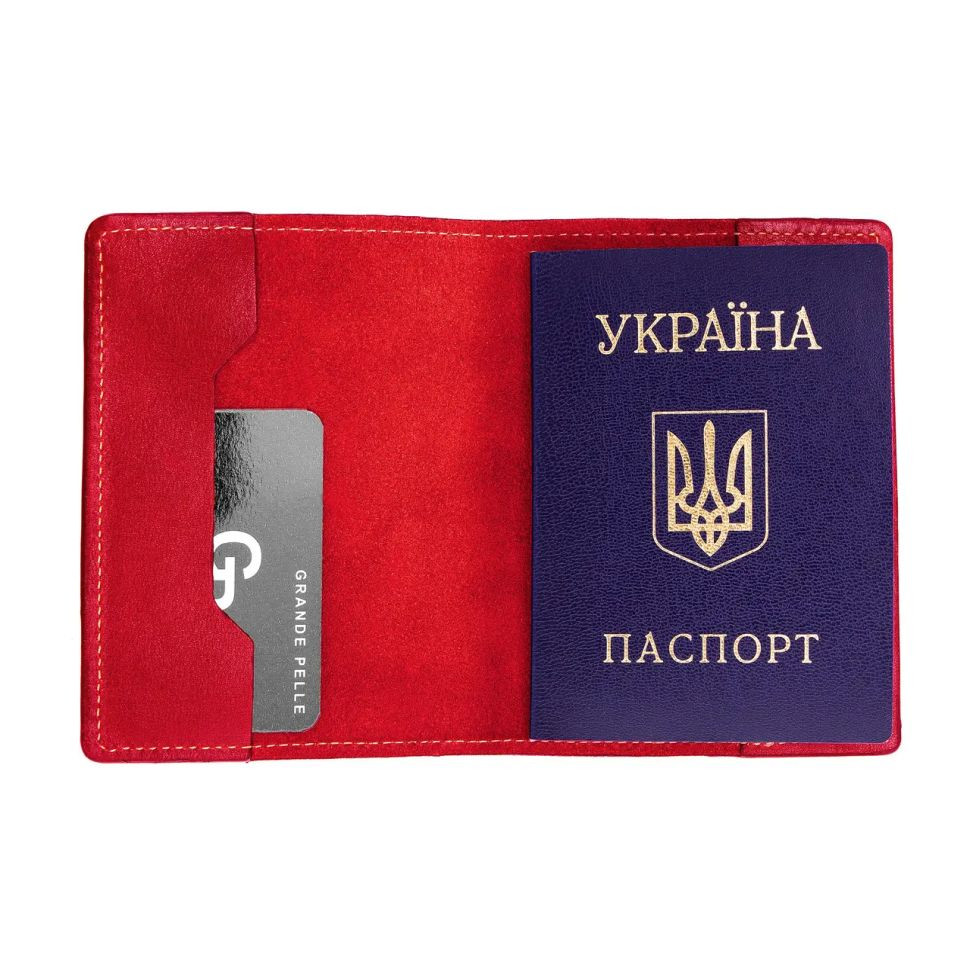 Шкіряна обкладинка на паспорт Grande Pelle 252660 червона — 3