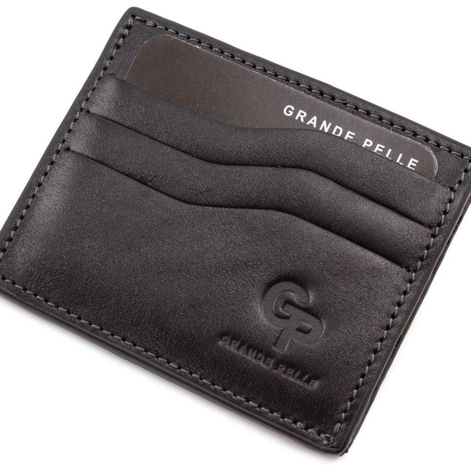 Кардхолдер Grande Pelle 305610 100х80мм глянцевая чорна шкіра — 3