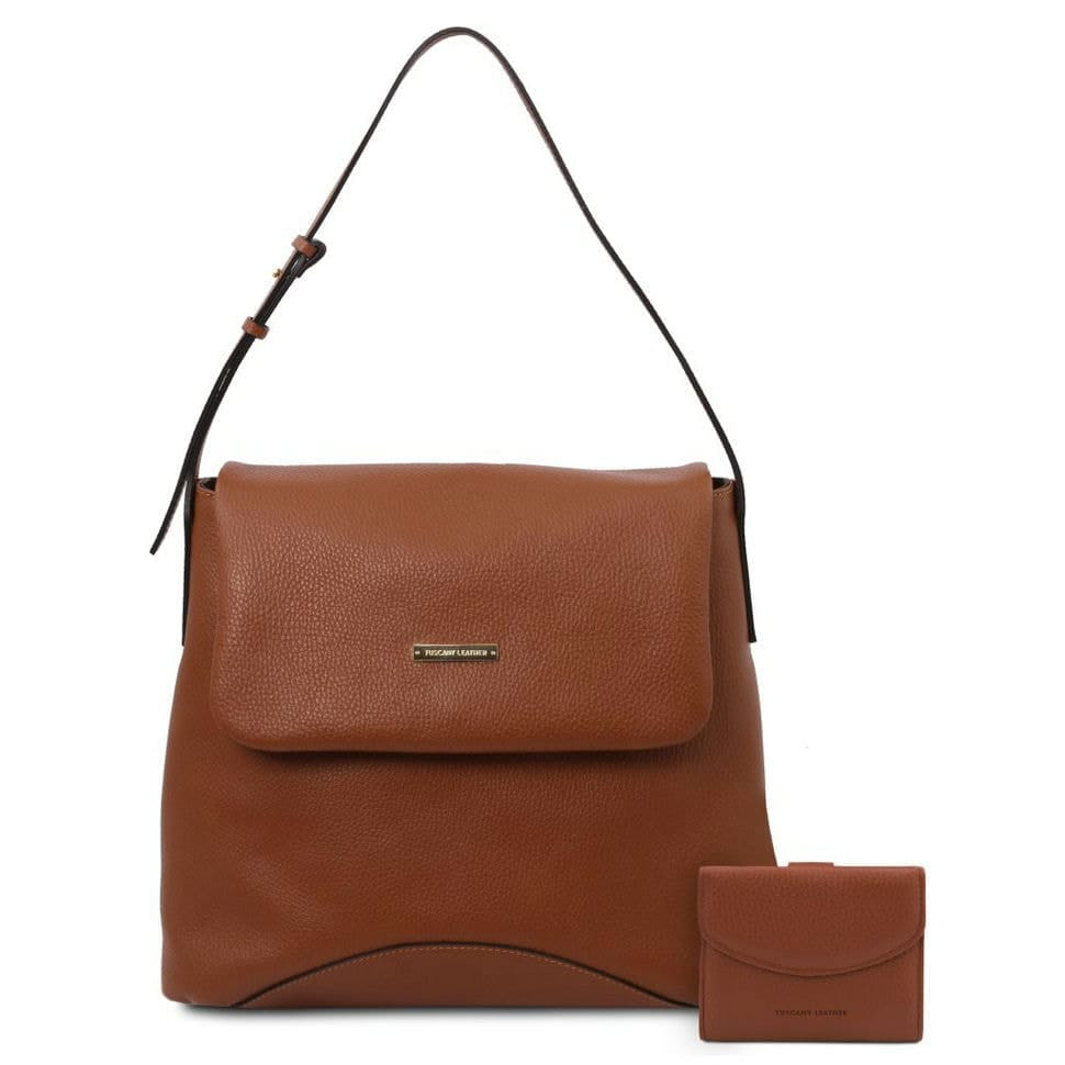 Жіночий набор Capri - мягкая жіноча сумка и гаманець Tuscany Leather TL142150 (Коньяк)