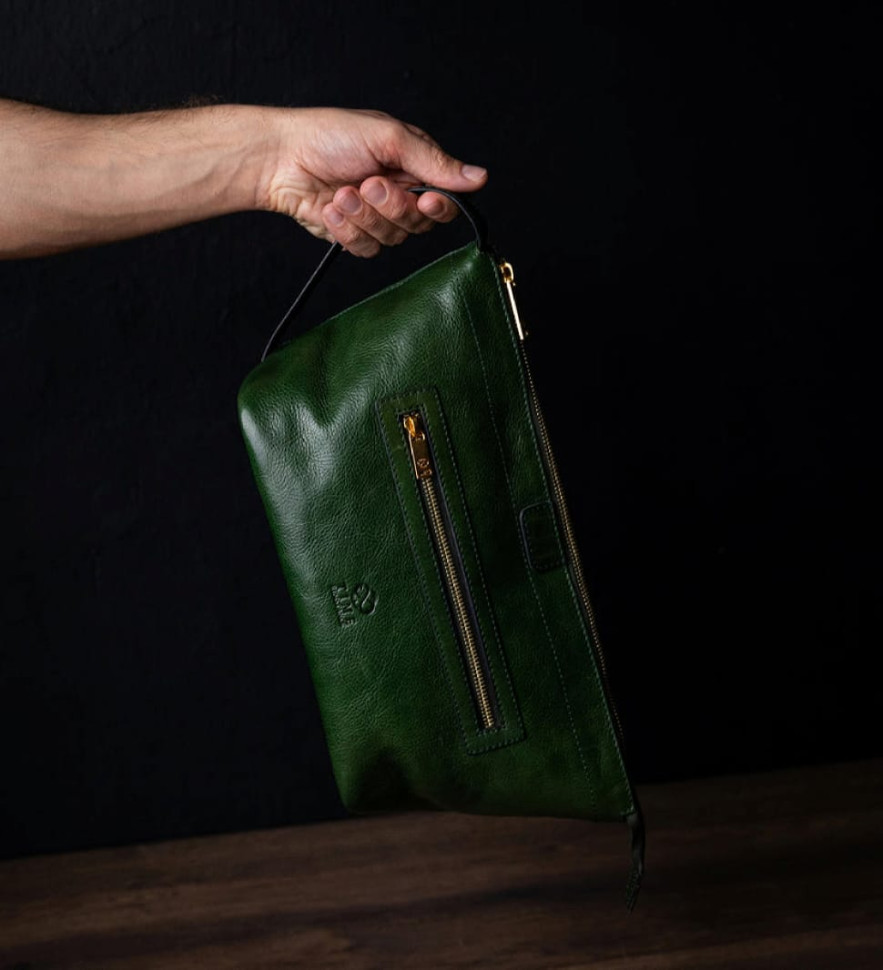 Жіноча шкіряна косметичка Dopp Kit - Ragtime - зелений колір - Time Resistance 5244201W — 3