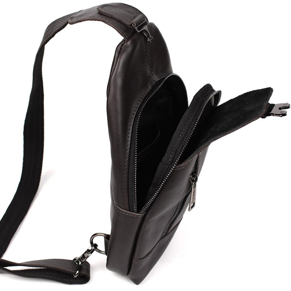 Чоловічий рюкзак слинг шкіряний коричневий TARWA GC-0116-3md — 4