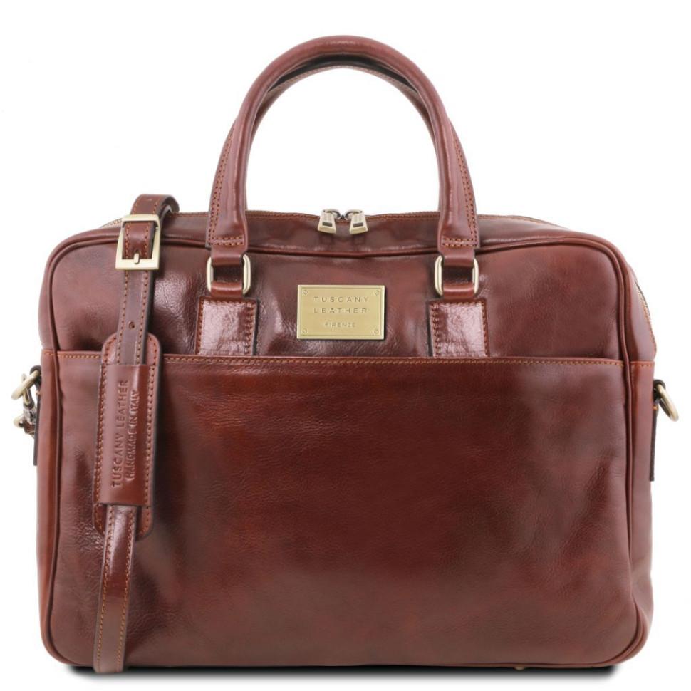 Шкіряна сумка портфель для ноутбука на два відділення Tuscany Leather Urbino TL141894 (коричневий)
