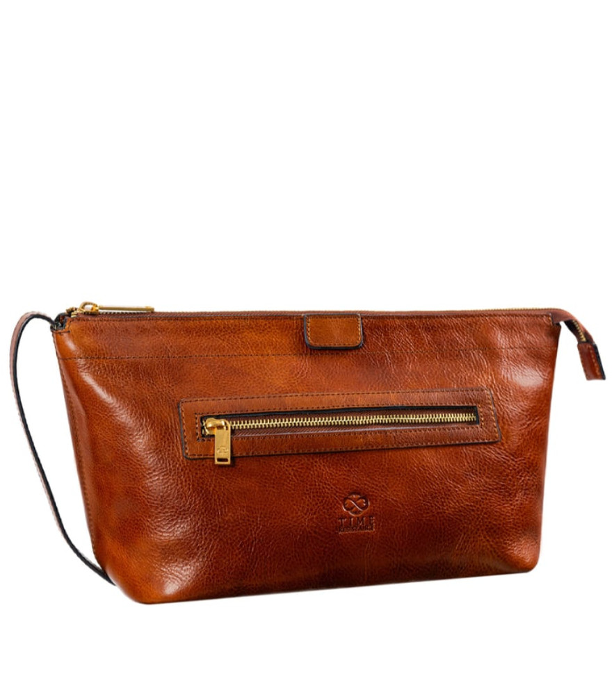 Жіноча шкіряна косметичка Dopp Kit - Ragtime - Коньячно-коричневий колір - Time Resistance 5244301W — 2