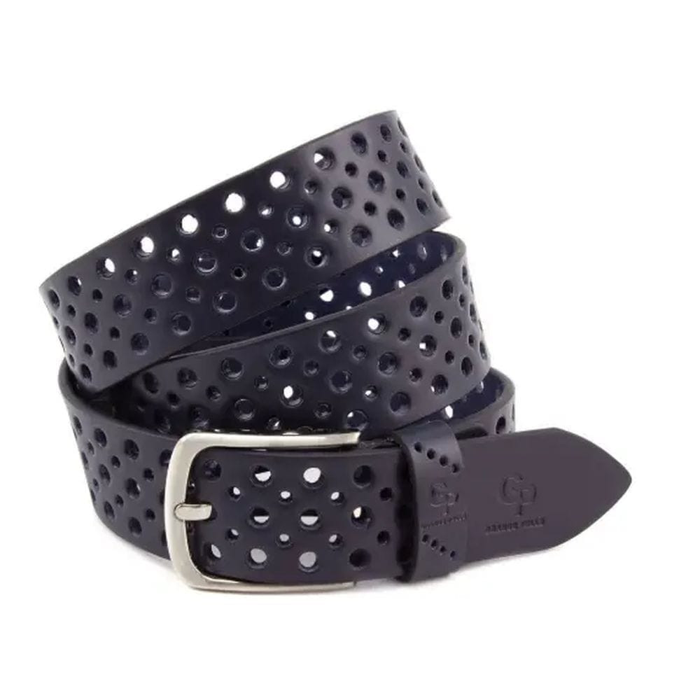 Шкіряний ремінь Casual, синій перфорация Grande Pelle 431012308 — 3
