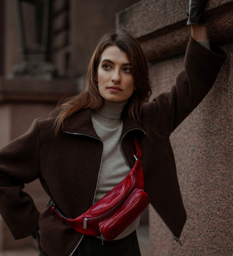 Жіноча шкіряна сумка-слинг Belly Bag - Independent People - червоний колір - Time Resistance 5231701W — 2