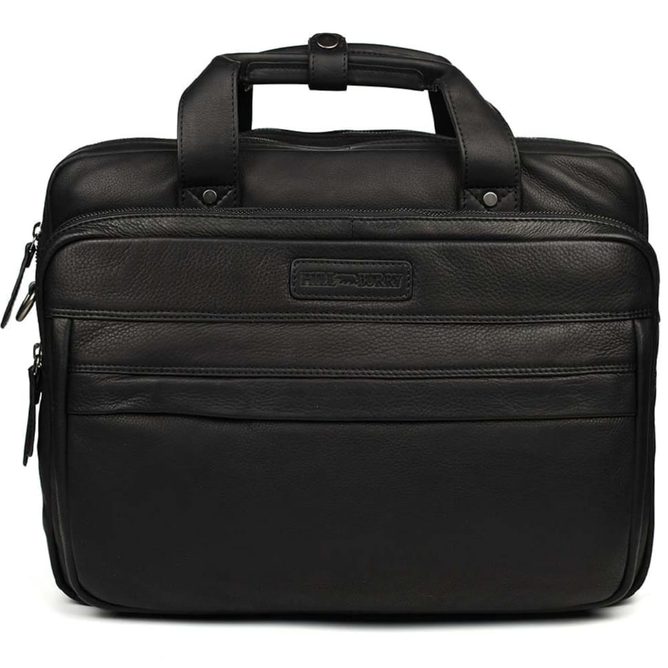 Велика шкіряна сумка для ноутбука 17 дюймов Hill Burry HB4075A чорна — 3