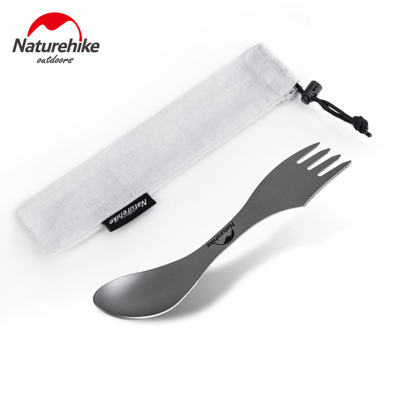 Ложка-виделка-ніж Naturehike Titanium NH19T012, титан — 2