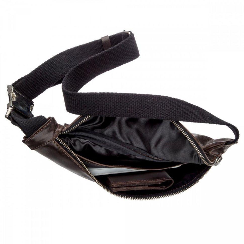 Кожаная сумка на пояс бананка Grande Pelle 741620 коричневая — 2