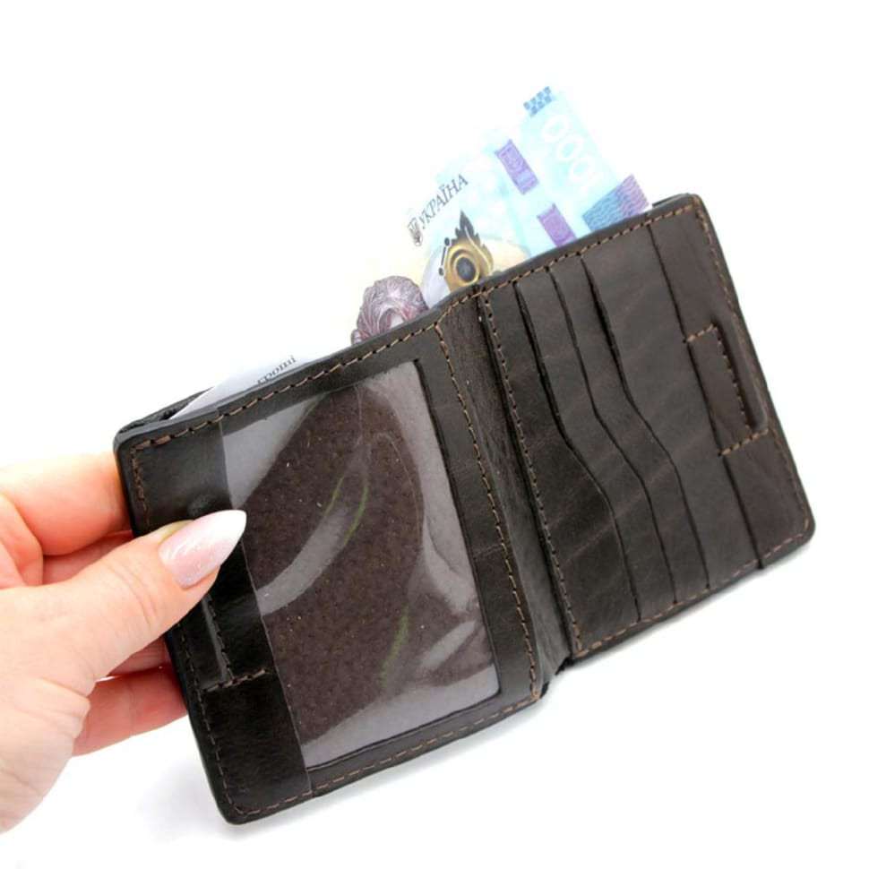 Чоловіче шкіряне портмоне коричневе Grande Pelle 538420 с монетницей — 3