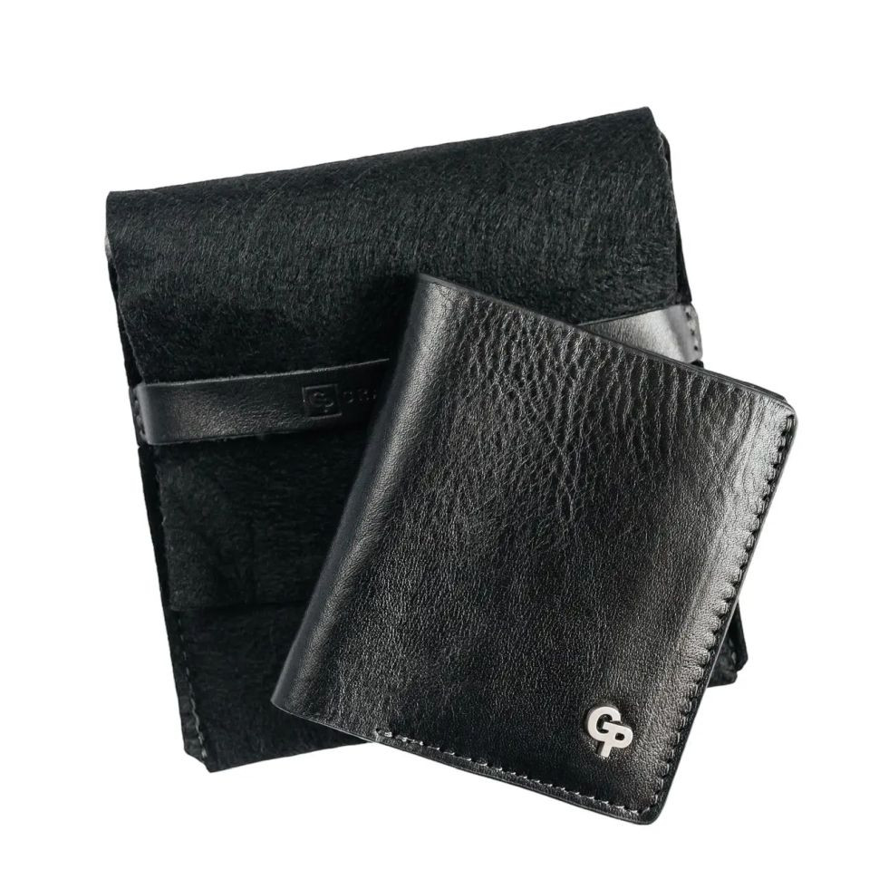 Чоловіче шкіряне портмоне бифолд с монетницей Grande Pelle 528610 чорне — 4
