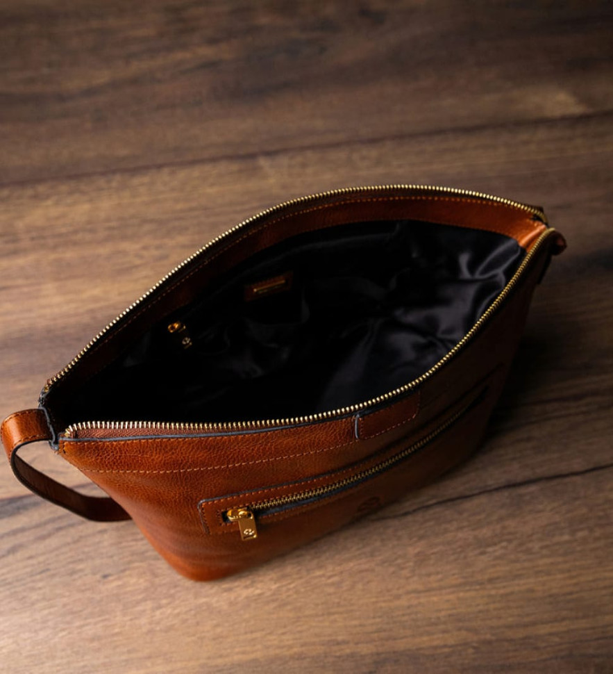 Жіноча шкіряна косметичка Dopp Kit - Ragtime - Коньячно-коричневий колір - Time Resistance 5244301W — 4