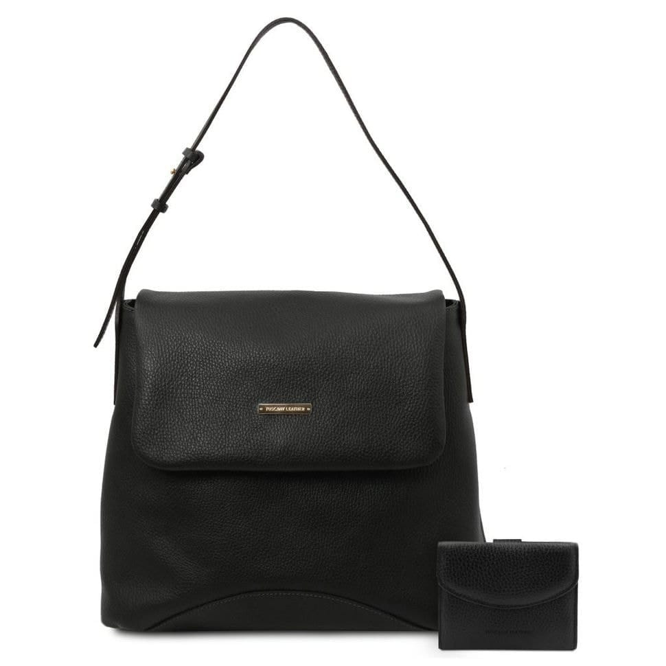 Жіночий набор Capri - мягкая жіноча сумка и гаманець Tuscany Leather TL142150 (чорний)