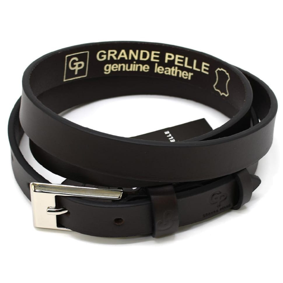 Ремінь жіночий тонкий Grande Pelle 213300300 в шоколадном кольорі — 3