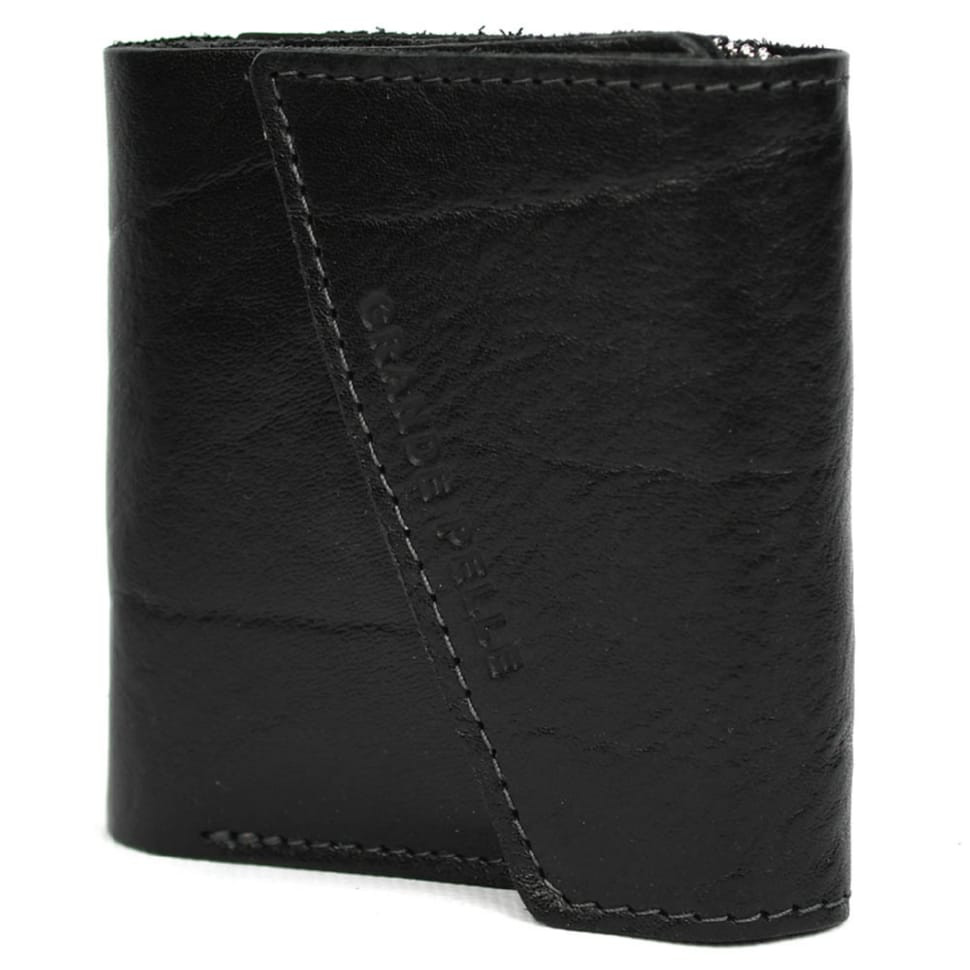 Шкіряне портмоне чорне глянцевое Grande Pelle 910410 с монетницей — 3