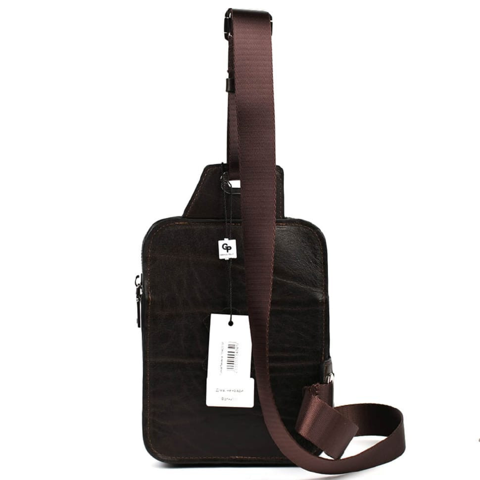 Чоловіча шкіряна сумка-слинг у коричневому кольорі Grande Pelle 739420 — 2