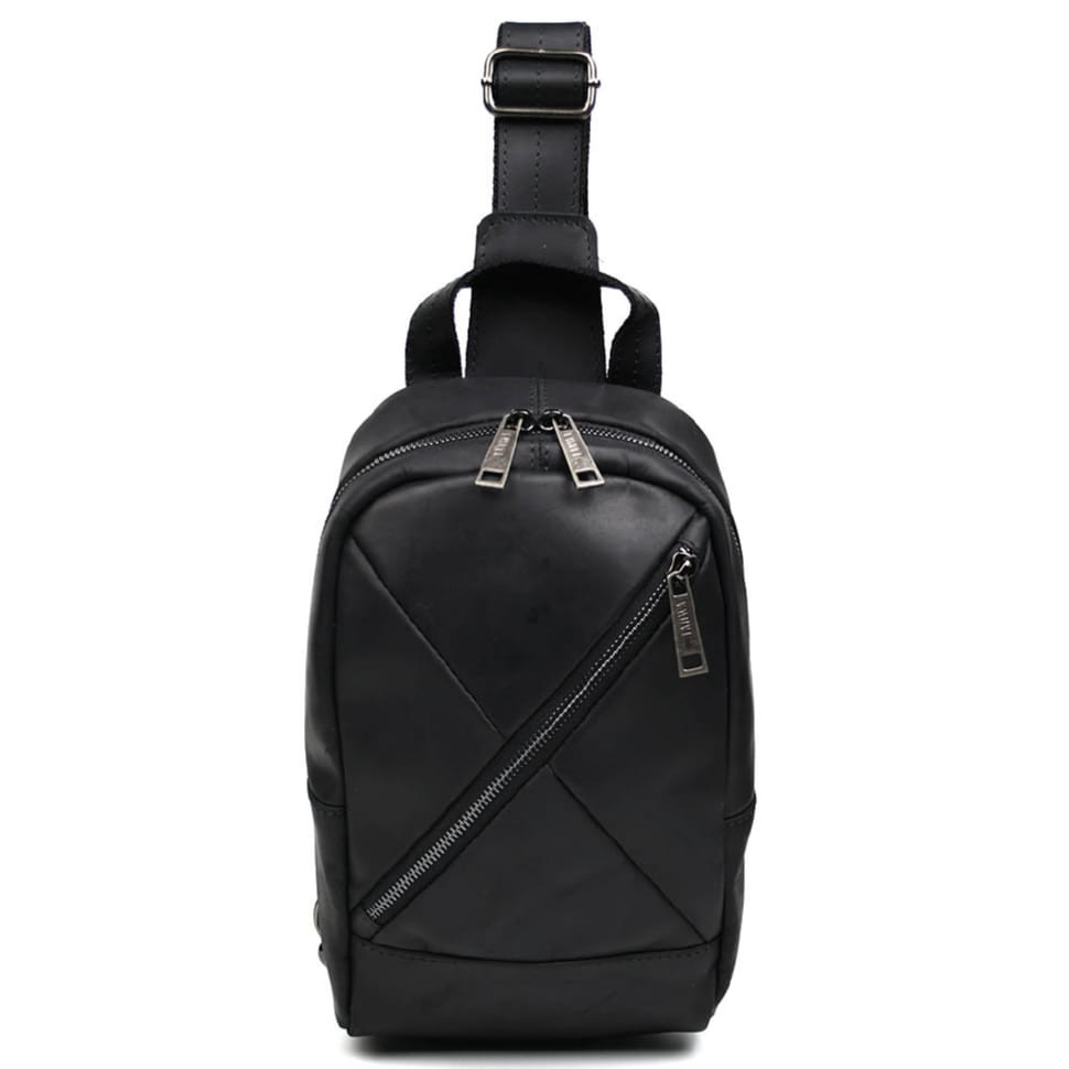 Рюкзак слинг шкіряний з кишенями TARWA RA-6020-3md чорний крейзі хорс — 3