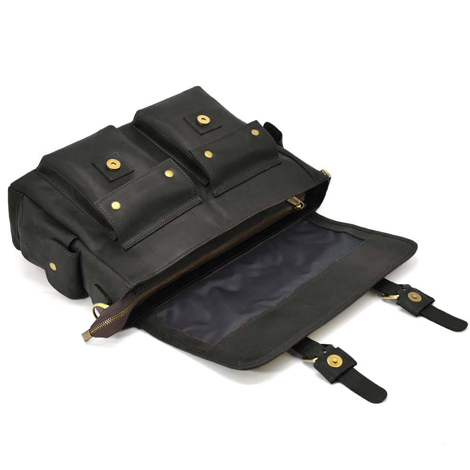 Сумка через плече зі шкіри crazy horse RA-6690-4lx бренду TARWA чорна — 2