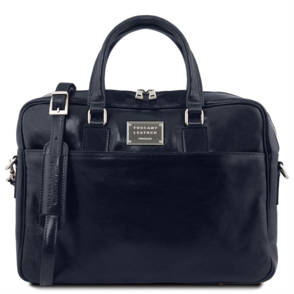 Шкіряний портфель для ноутбука з передньою кишенею Tuscany Leather Urbino TL141241 (Темно-синій) — 2