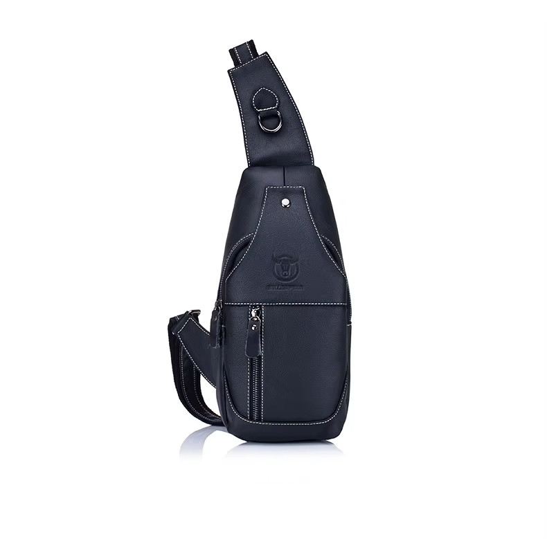 Шкіряний чоловічий рюкзак слинг Bull TB019A чорний — 2