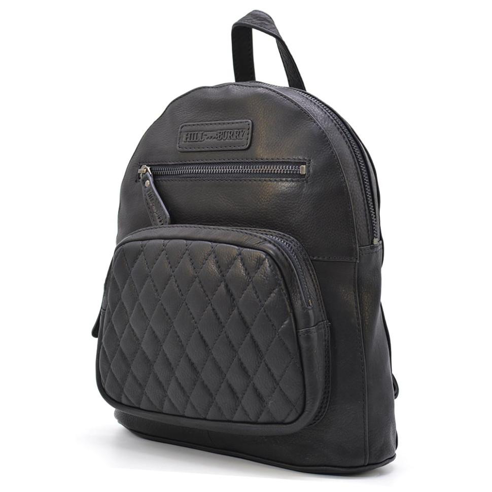 Жіночий шкіряний рюкзак HILL BURRY HB15148A стьобаний чорний — 3