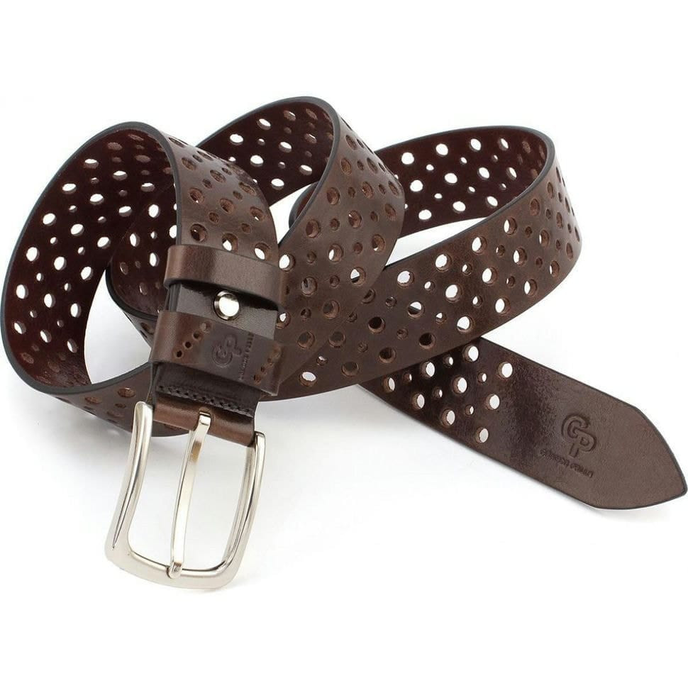 Перфорированный коричневый кожаный ремень Grande Pelle 411012308 — 3
