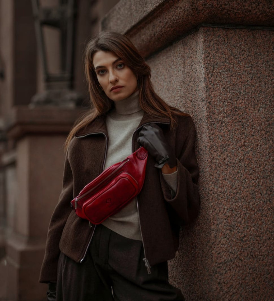 Жіноча шкіряна сумка-слинг Belly Bag - Independent People - червоний колір - Time Resistance 5231701W — 3
