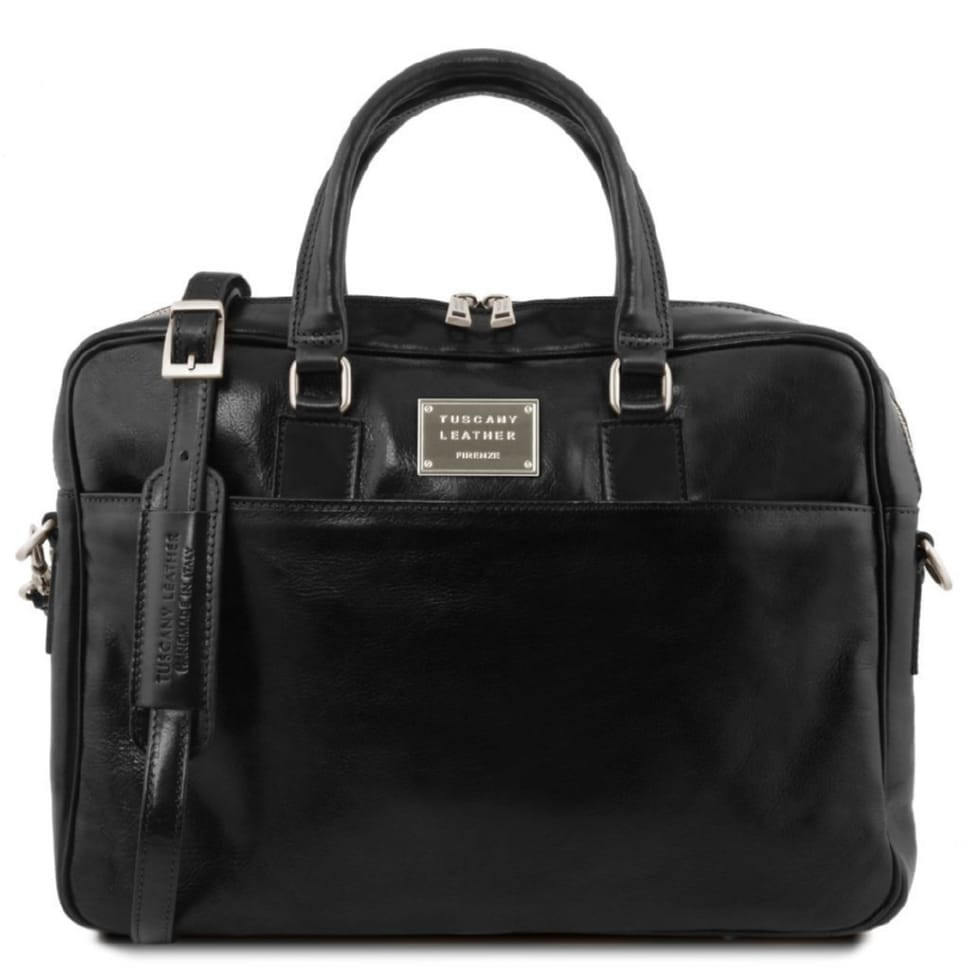 Шкіряна сумка портфель для ноутбука на два відділення Tuscany Leather Urbino TL141894 (чорний) — 2