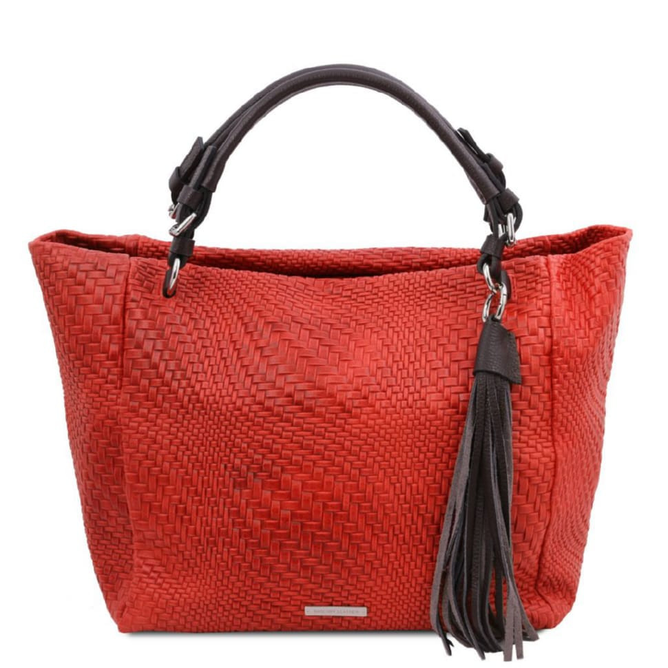 Жіноча шкіряна плетеная сумка шоппер Tuscany TL142066 (Lipstick Red)