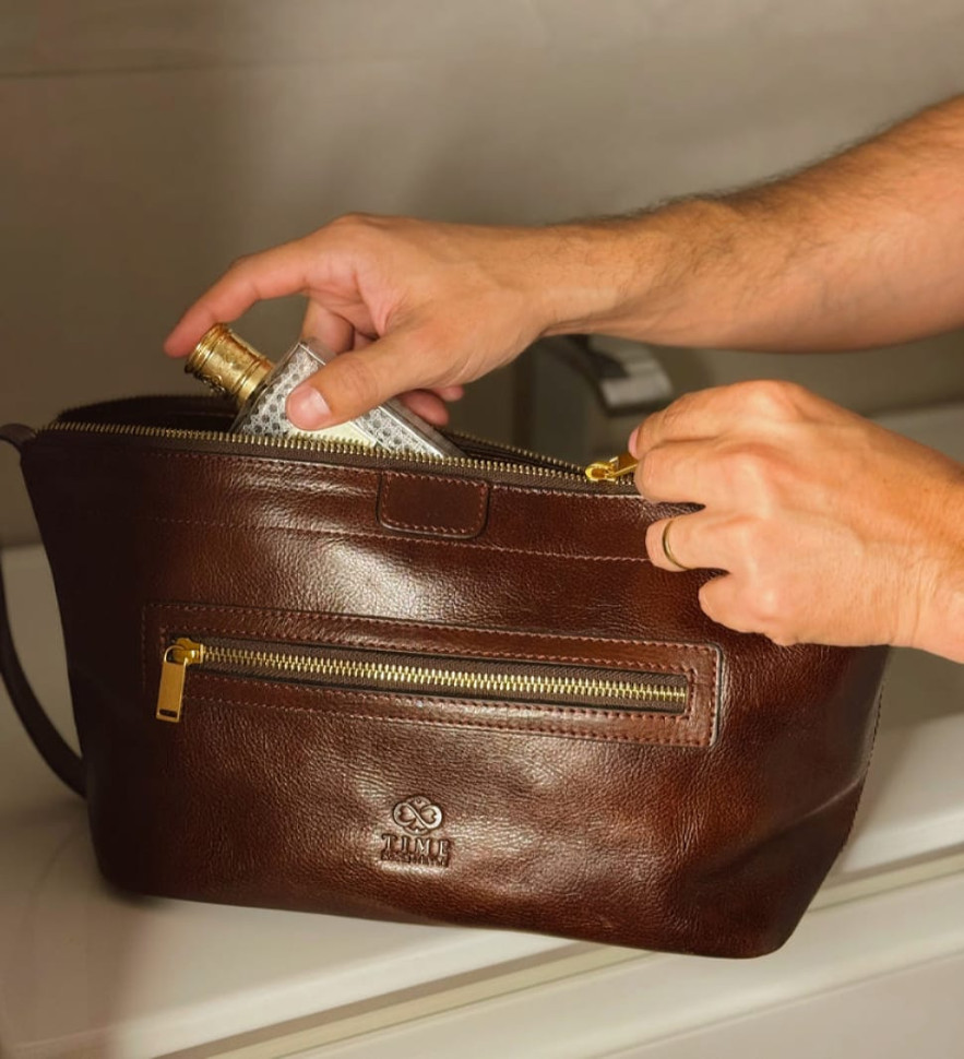 Жіноча шкіряна косметичка Dopp Kit - Ragtime - коричневий колір - Time Resistance 5239101W — 3