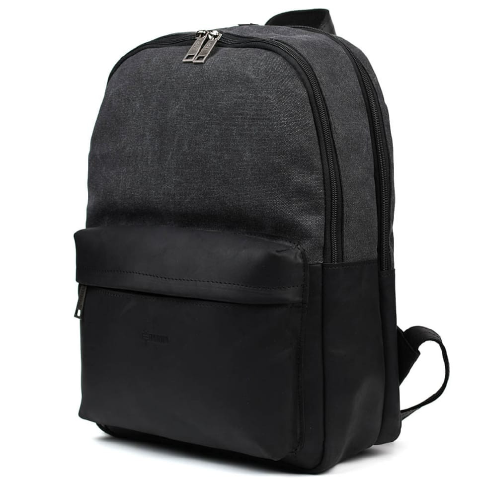 Рюкзак из кінської шкіри и канваса сірий TARWA RAG-7273-3md