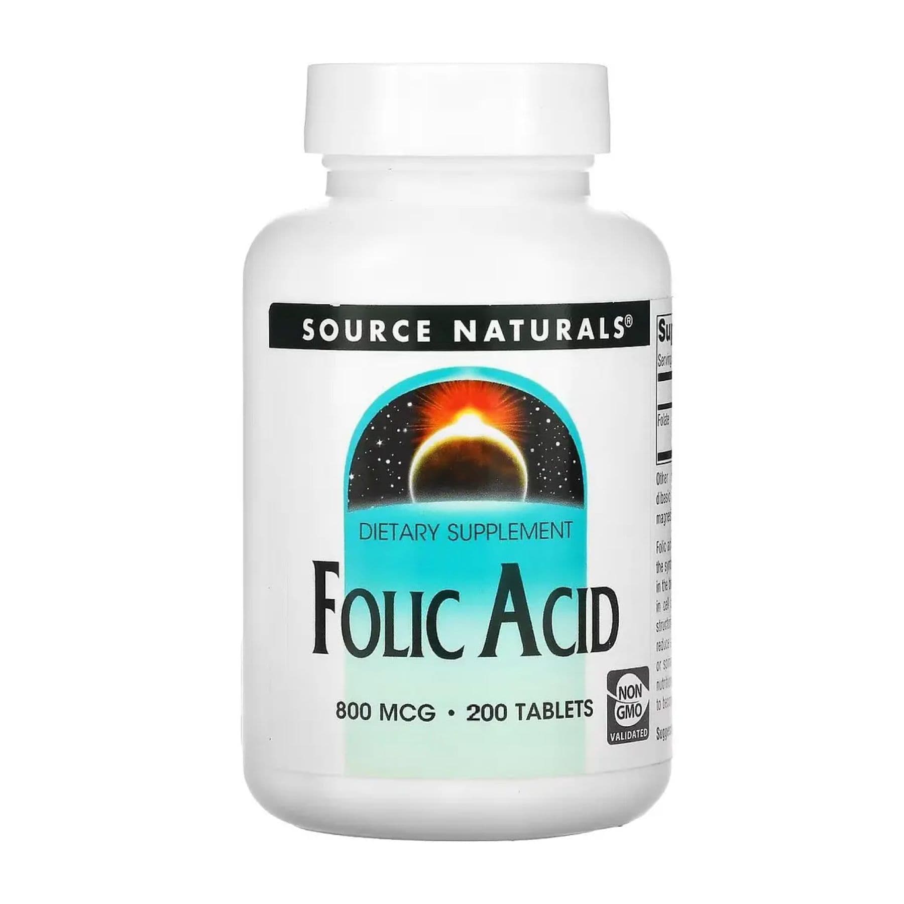 Фолієва кислота 800 мкг, 200 таблеток, Source Naturals