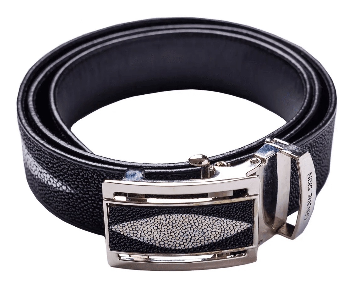 Ремінь зі шкіри ската Exotic Leather Чорний (stb03)