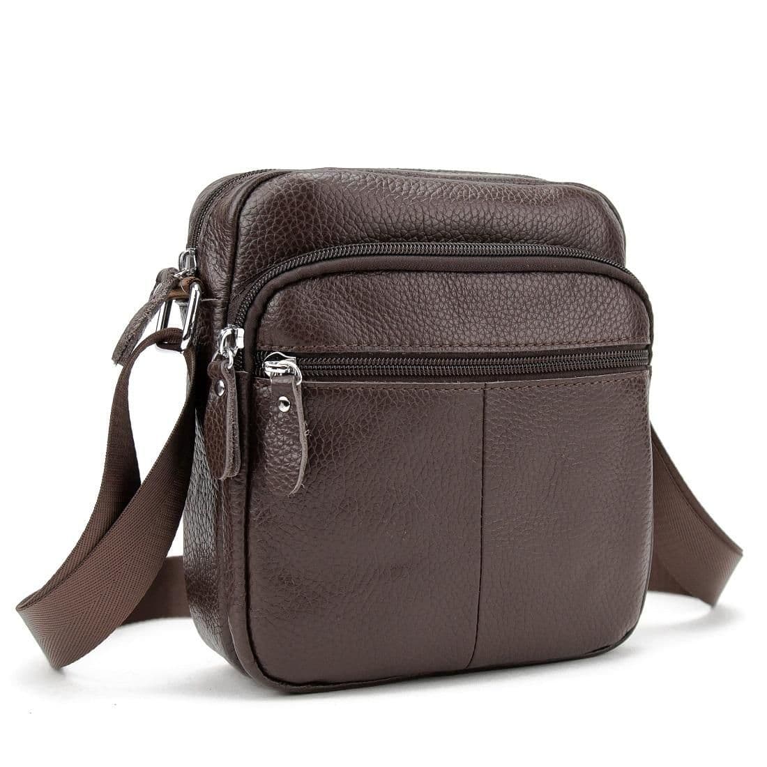 Шкіряний компактний чоловічий месенджер коричневий Tiding Bag M56-0080C