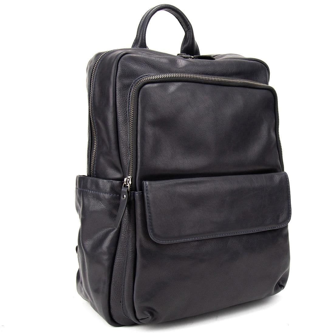 Чоловічий шкіряний рюкзак темно-синій Tiding Bag 2086BL