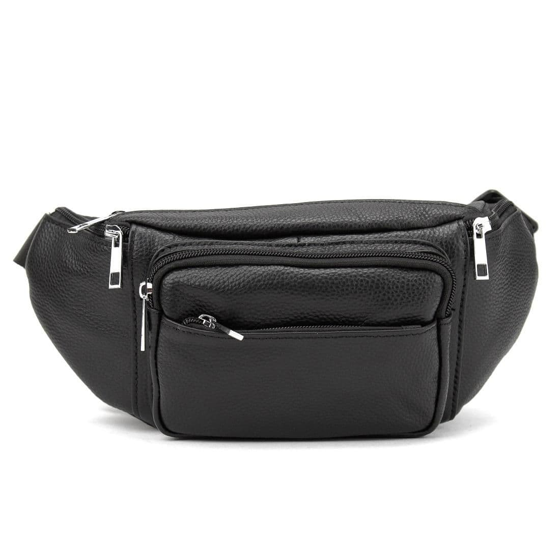 Містка шкіряна сумка на пояс чорна Tiding Bag M56-2030A