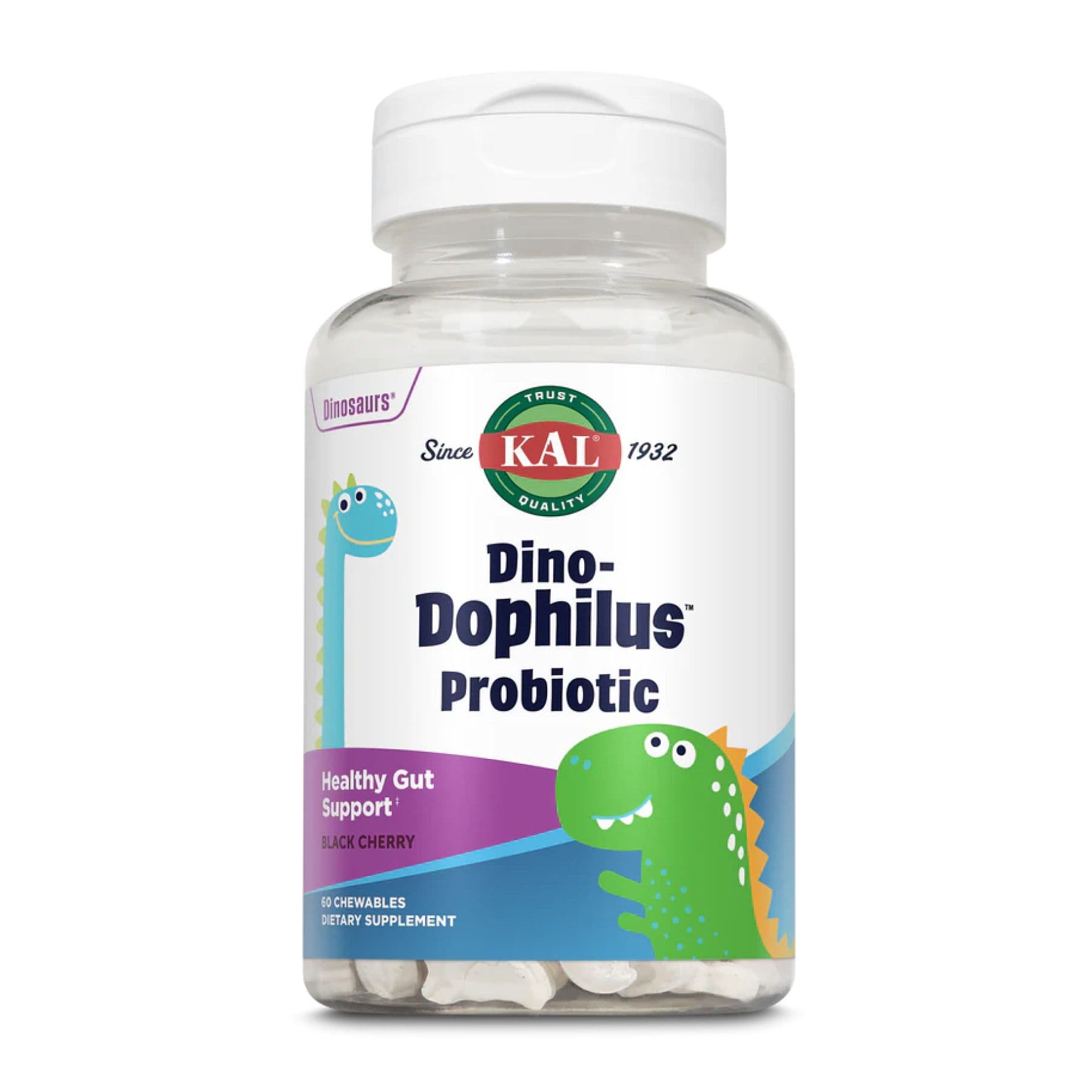 Dino-Dophilus — пробіотик для дітей, смак чорна вишня, 60 жув. таблеток, KAL
