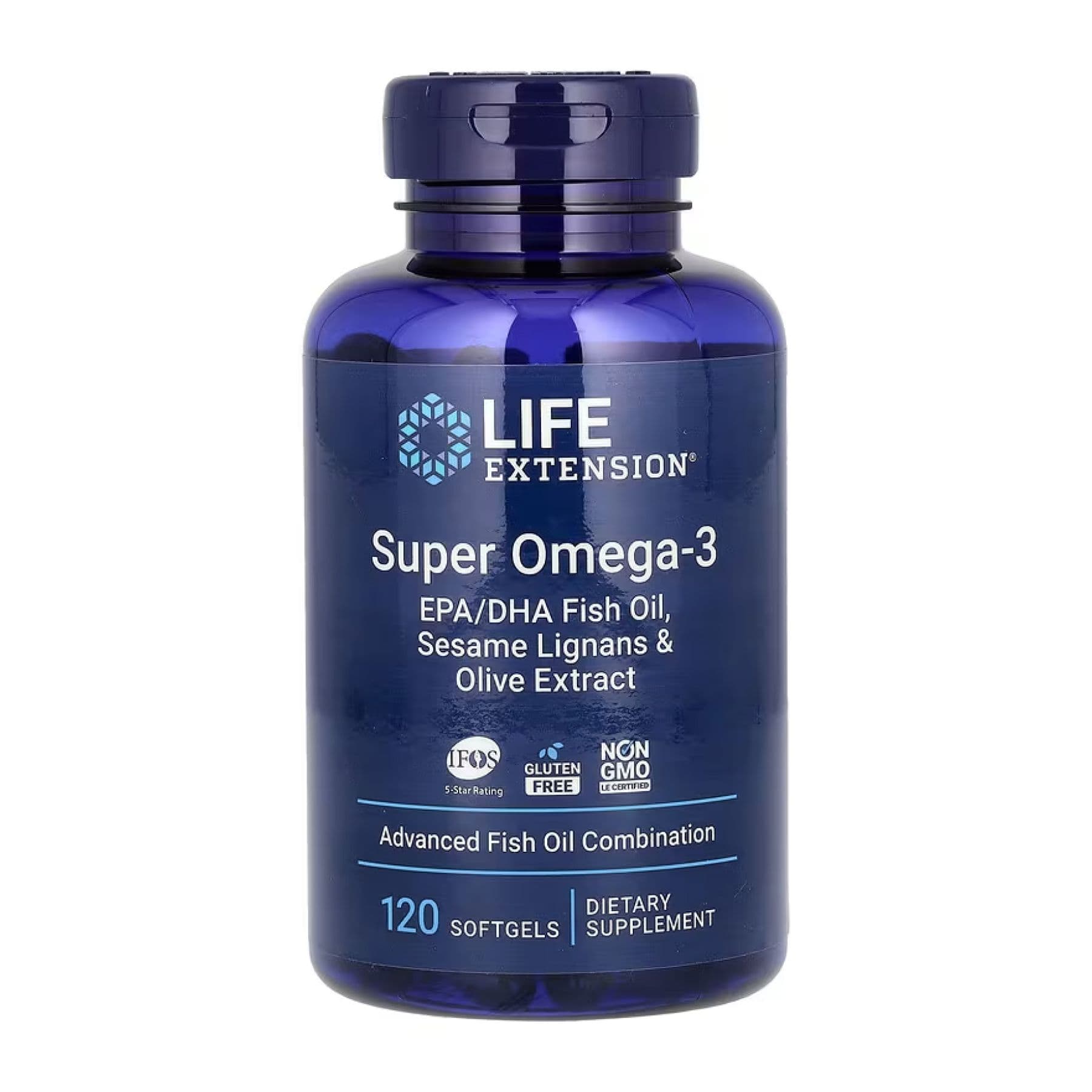 Super Omega-3 EPA/DHA риб'ячий жир з лігнанами кунжуту та екстрактом оливи, 120 капсул софтгель, Life Extension