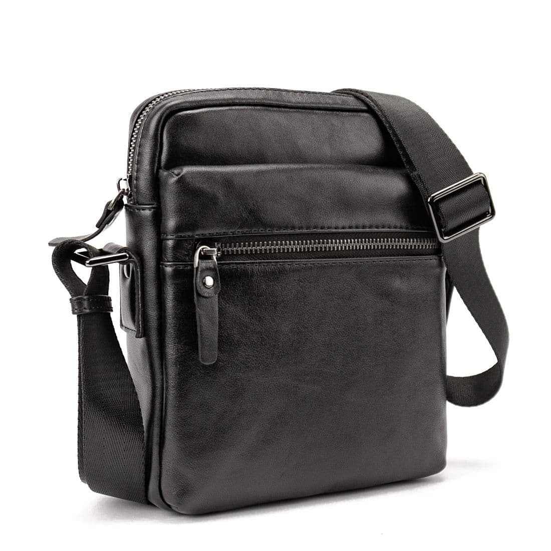 Месенджер класичний у гладкій шкірі чорний Tiding Bag 8717A-1 — фото 1