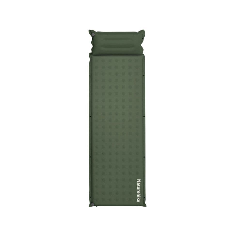 Матрац туристичний із подушкою, самонадувний одномісний Naturehike CNK2550WS025, вологостійкий, 200х65х3 см, зелений