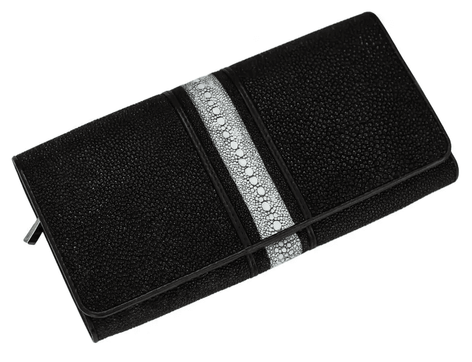 Гаманець жіночий із натуральної шкіри морського скату Exotic Leather Чорний (stw 79_1)