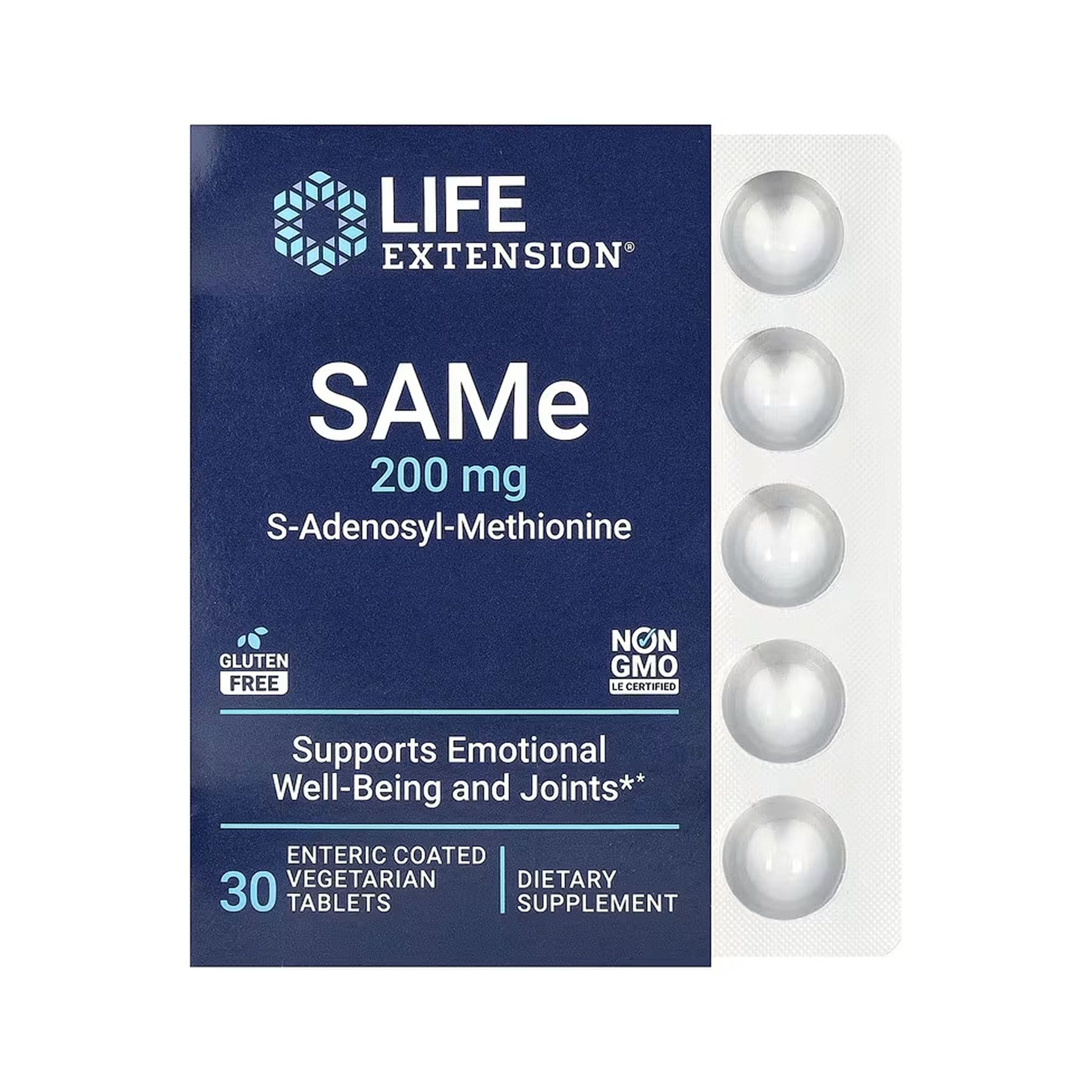 SAMe, 200 мг, 30 вег. кишковорозчинних таблеток, Life Extension