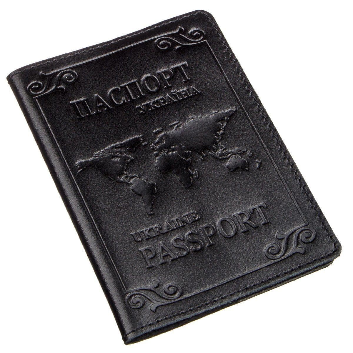 Шкіряна обкладинка на паспорт з картою і рамкою SHVIGEL 13982 Чорна