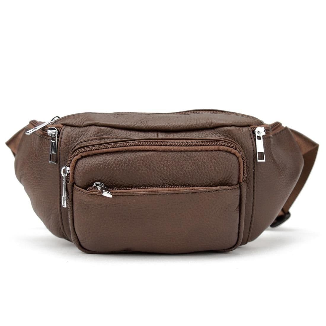 Містка шкіряна сумка на пояс коричнева Tiding Bag M56-2030C